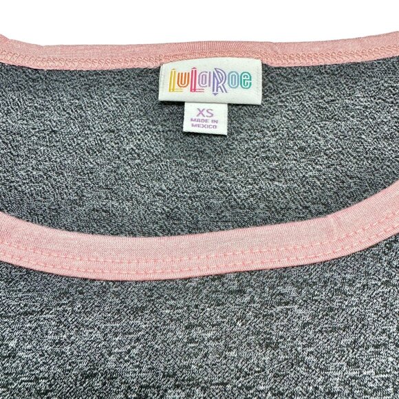 LuLaRoe Retired Julia Dress XS Heathered Gray w Pink Trim Neck SS Form Fit NWT - Picture 3 of 8